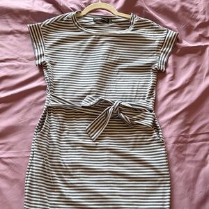 Striped Midi Dress with Tie Waist